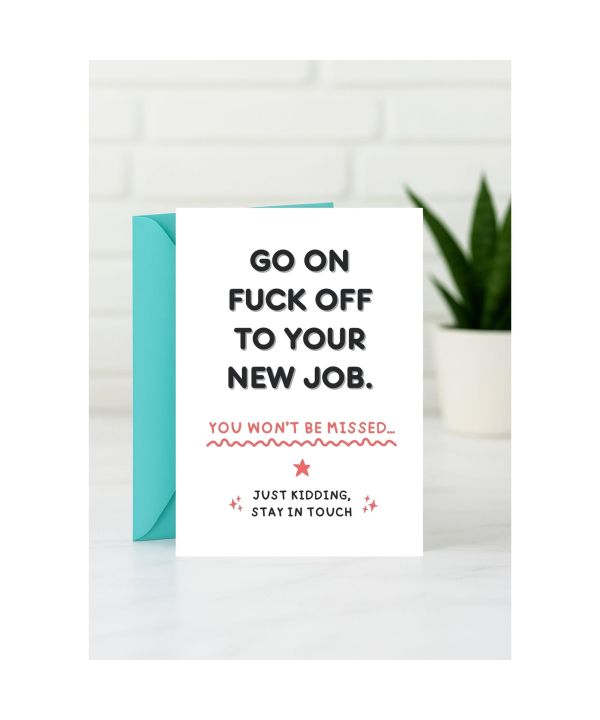 New job card with a very direct farewell and a keep-in-touch note card design
