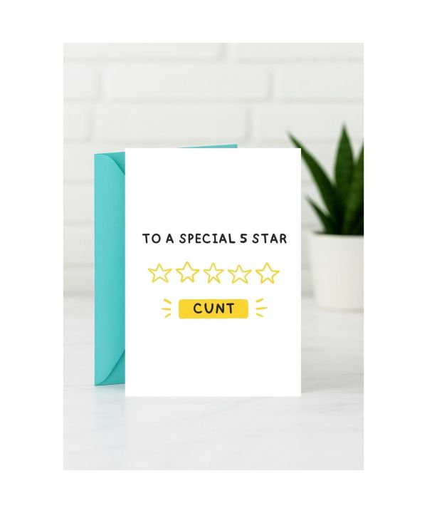 Friendship card with five stars and a blunt compliment card design